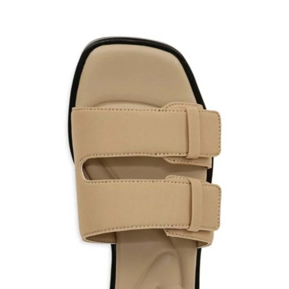 Vince Rhode‎ Dual Strap Flat Sandals Women's Tan Slide Sandals